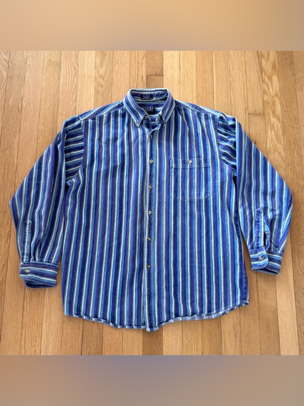 Vintage Maurice Sasson Denim Button Up 90s Shirt Medium Striped Jean